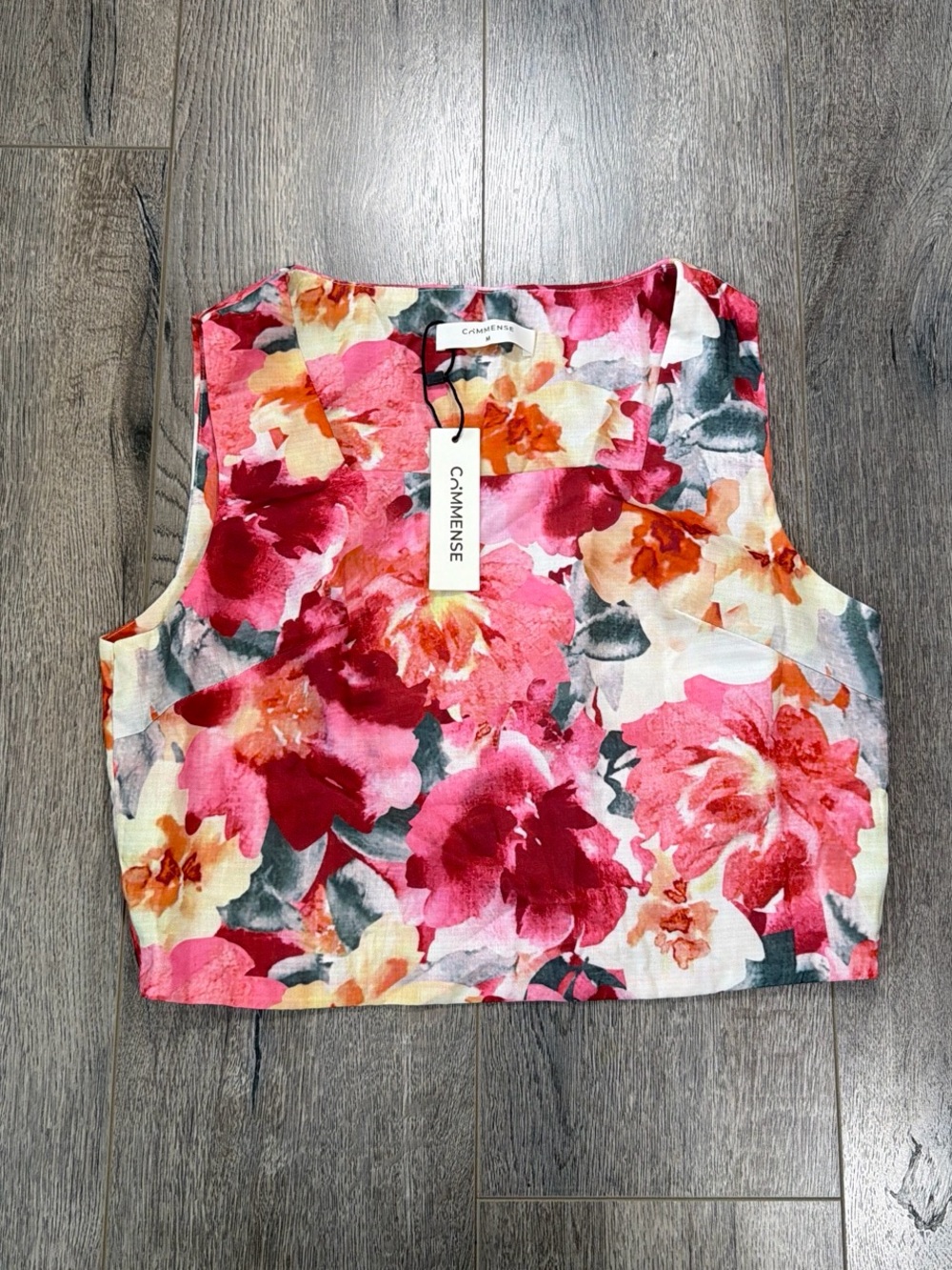 Commense Floral Crop Top in Pink, Coral & Yellow